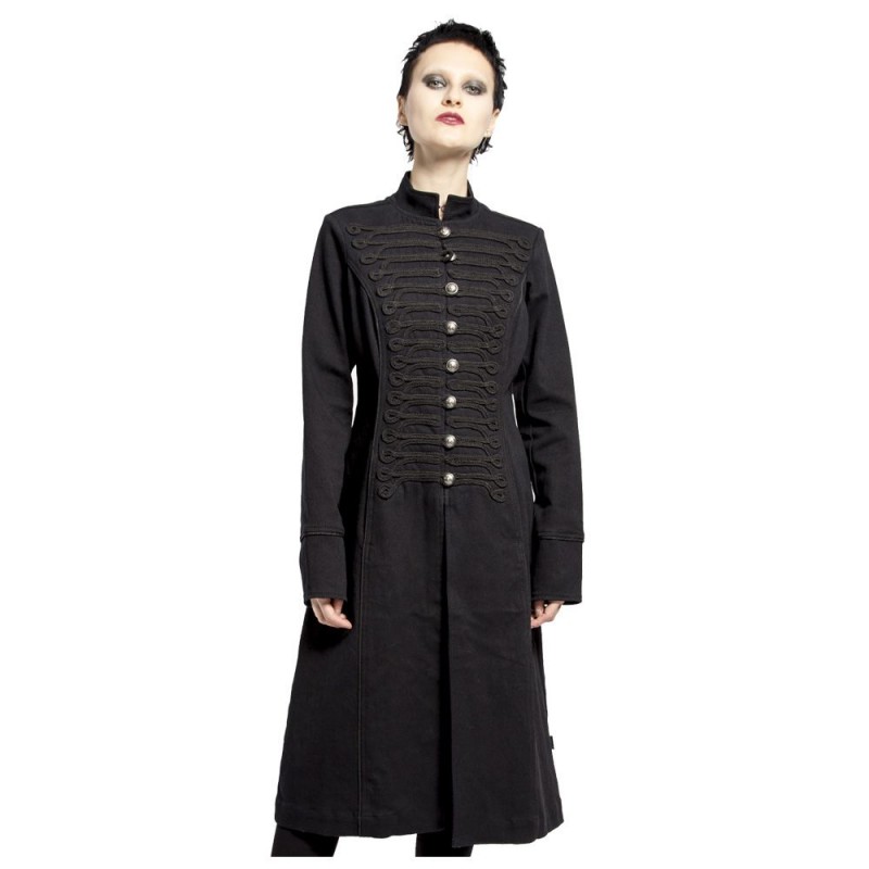 New Ladies New Black Military Gothic Style Braided Wool Effect Coat Jacket